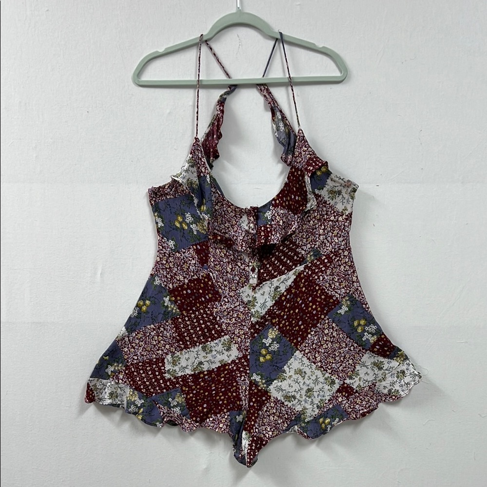POL Red and Gray Ruffled Romper
